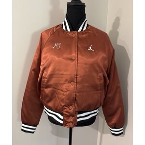 Jordan MJ Satin‎ Bomber Jacket Women's Size M Bronze Metallic Baseball Style